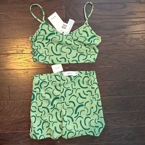 Bershka green swirl short set